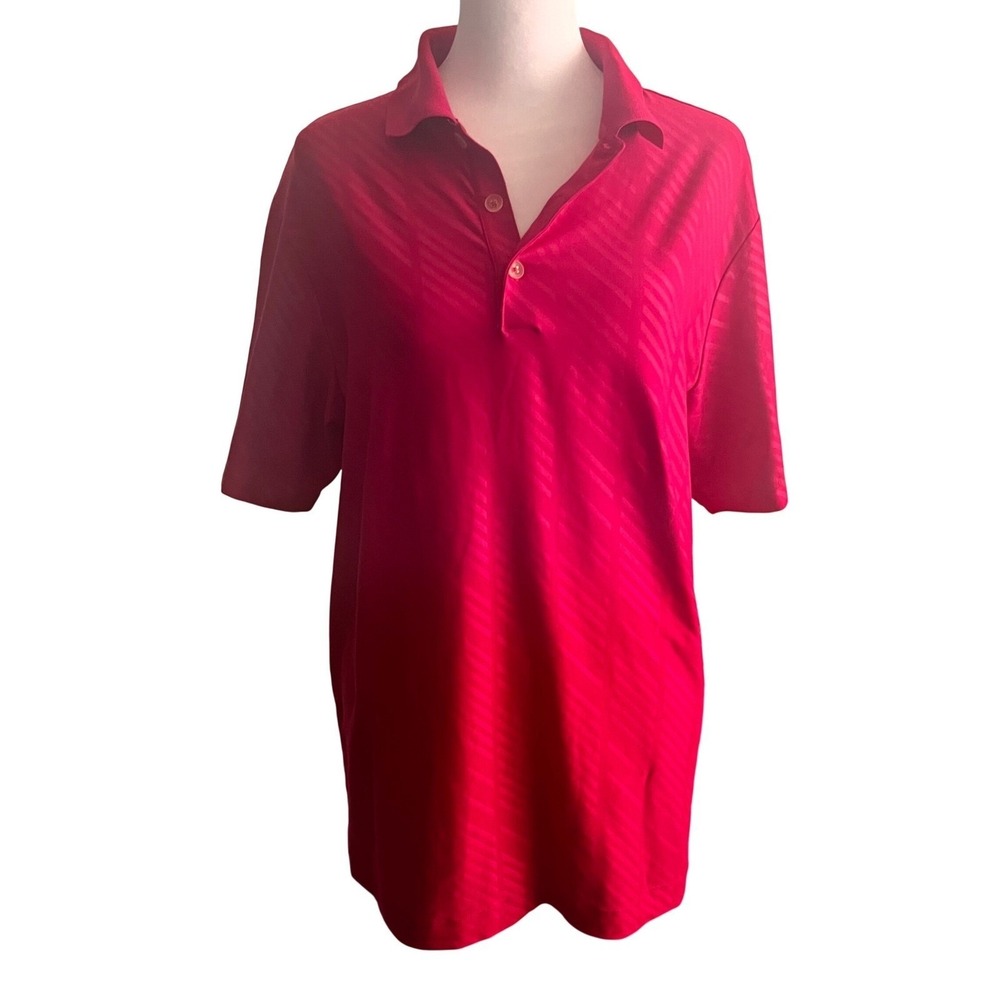 NWOT Nike Mens Pink Fuchsia Diagonal Stripe Performance Golf Polo Shirt